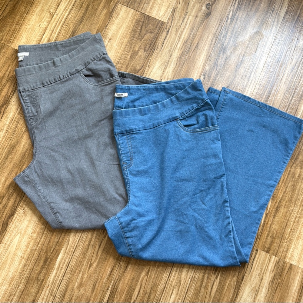 Woman Within Blue and Gray Pull On Bootcut Jeans Size 26W